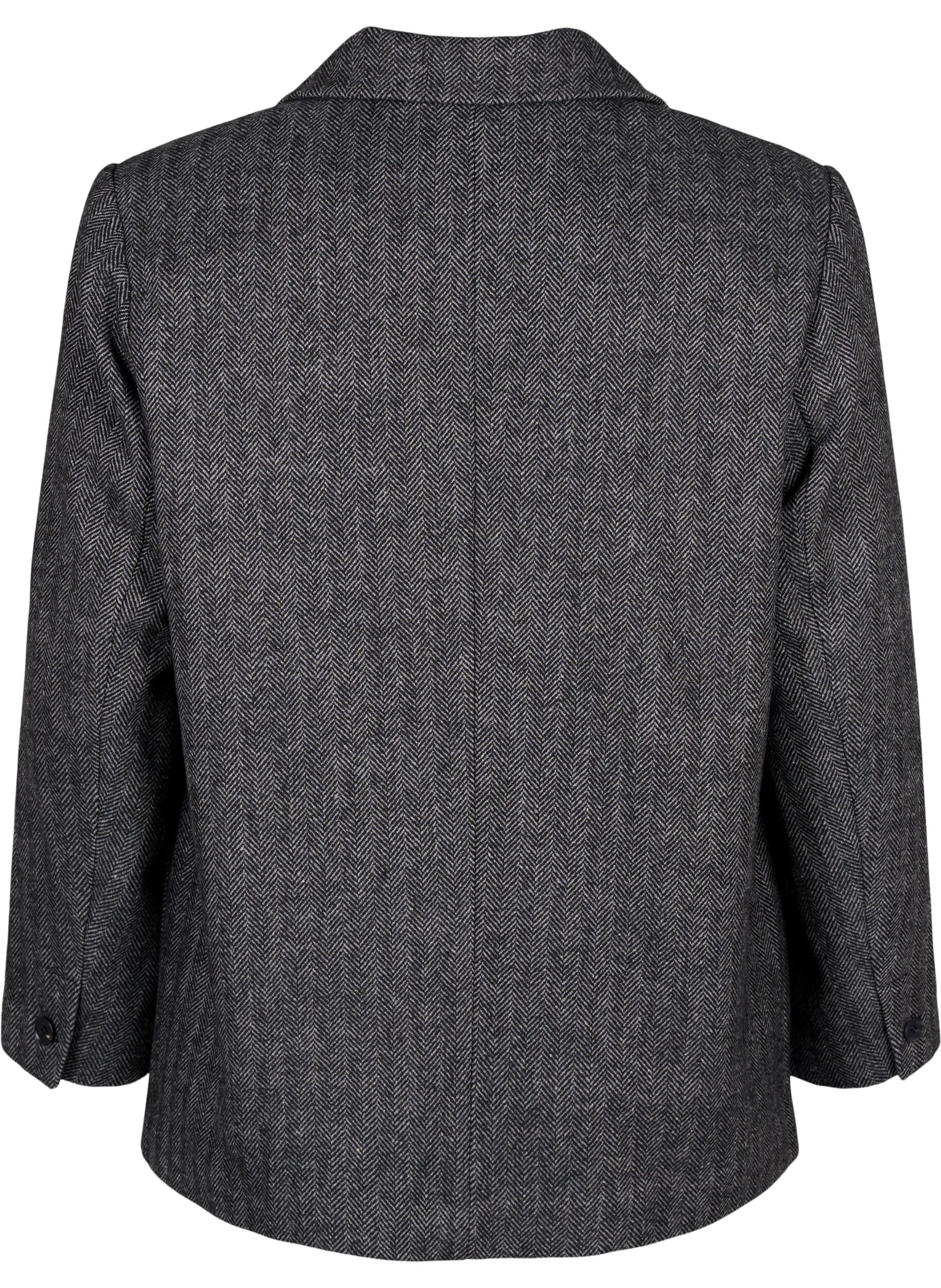 Zizzi Blazer i uldblanding med lommer, Dark Grey Melange, Packshot image number 1