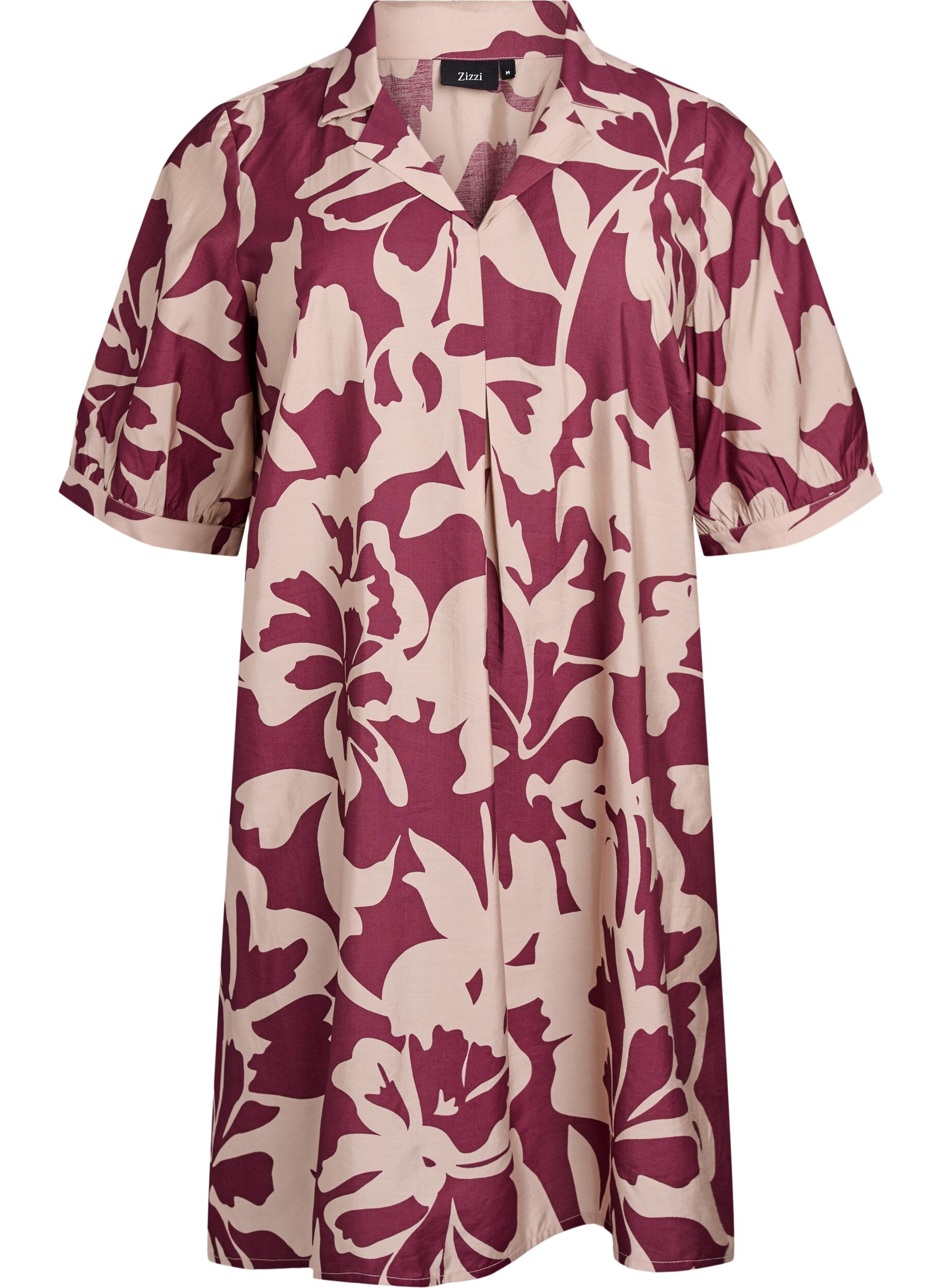 Kn&aelig;lang kjole med print og V-udsk&aelig;ring