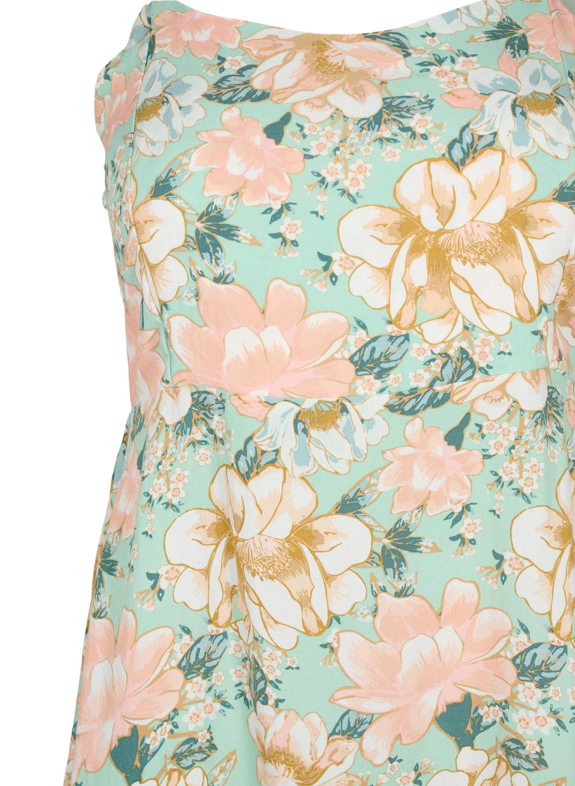 Zizzi Blomstret stropkjole i viskose med smock, Green Flower, Packshot image number 2
