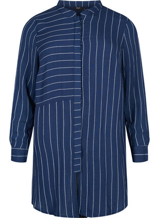 Lang stribet skjorte i viskosemix, Blue/White, Packshot image number 0