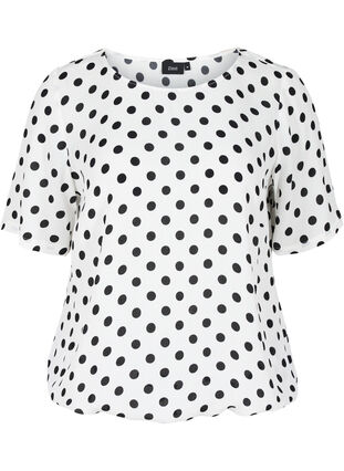 Viskose bluse med korte ærmer og prikker, White w. Black Dot, Packshot image number 0