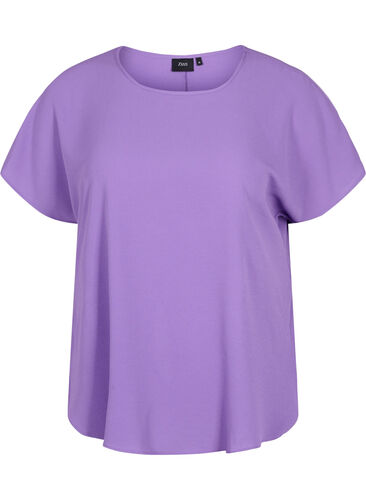 Bluse med korte ærmer og rund halsudskæring, Deep Lavender, Packshot image number 0