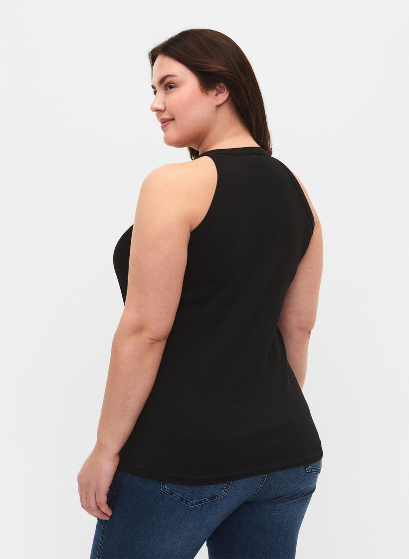 Ribbet tanktop i bomuld, Black, Model image number 1