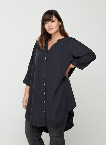 Skjortekjole med 3/4 ærmer, Black, Model image number 0