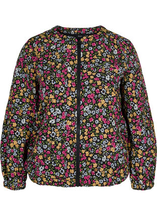 Kort jakke med lommer og blomsterprint, Black Ditzy Flower, Packshot image number 0
