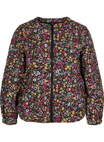 Kort jakke med lommer og blomsterprint