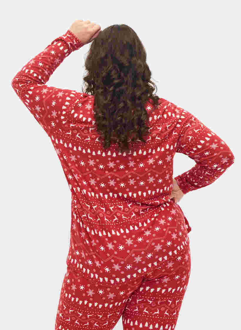 Bluse med juleprint, Tango Red/White AOP, Model image number 1
