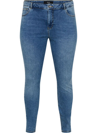 Super slim Amy jeans i bomuldsmix, Blue denim, Packshot image number 0