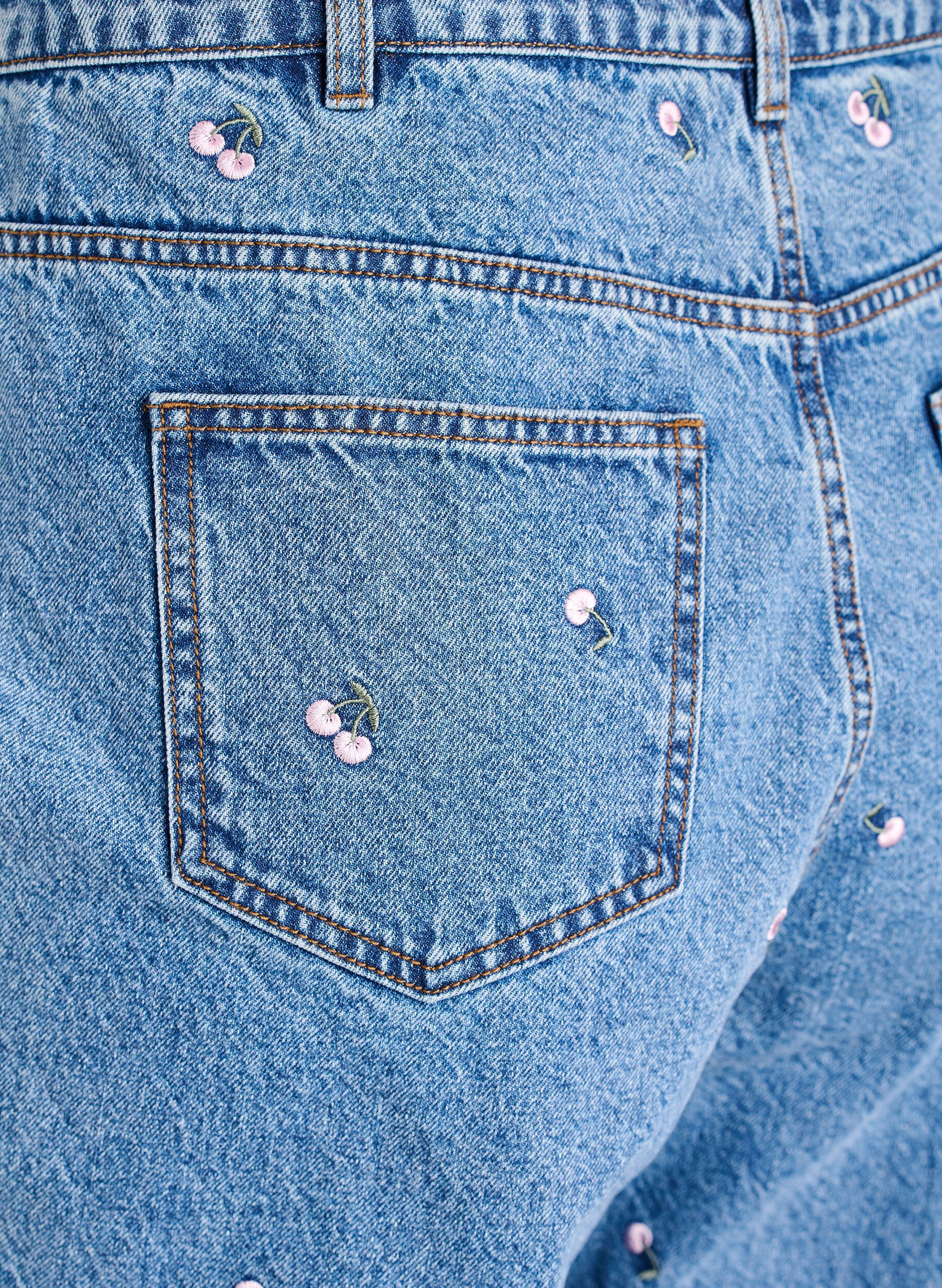 Zizzi Mille mom fit jeans med broderi, Bl&aring;, Packshot image number 3