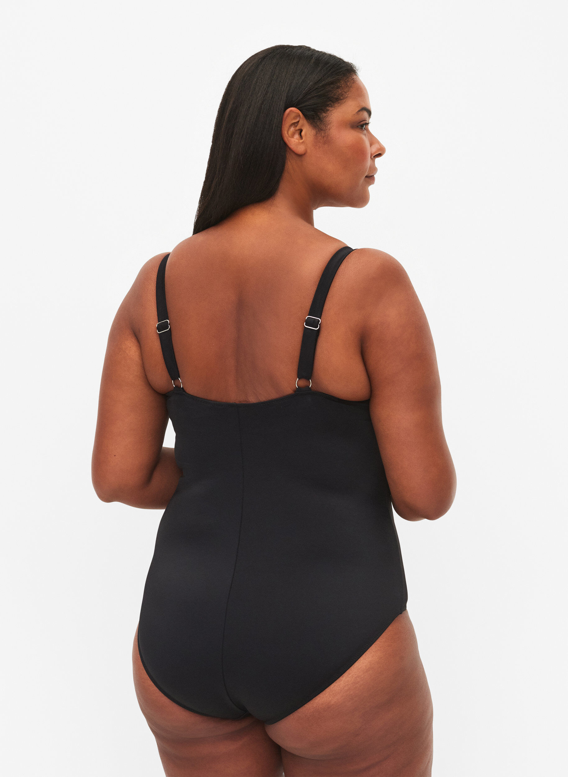 ZizziVatteret badedragt med draperinger, Sort, Model image number 1