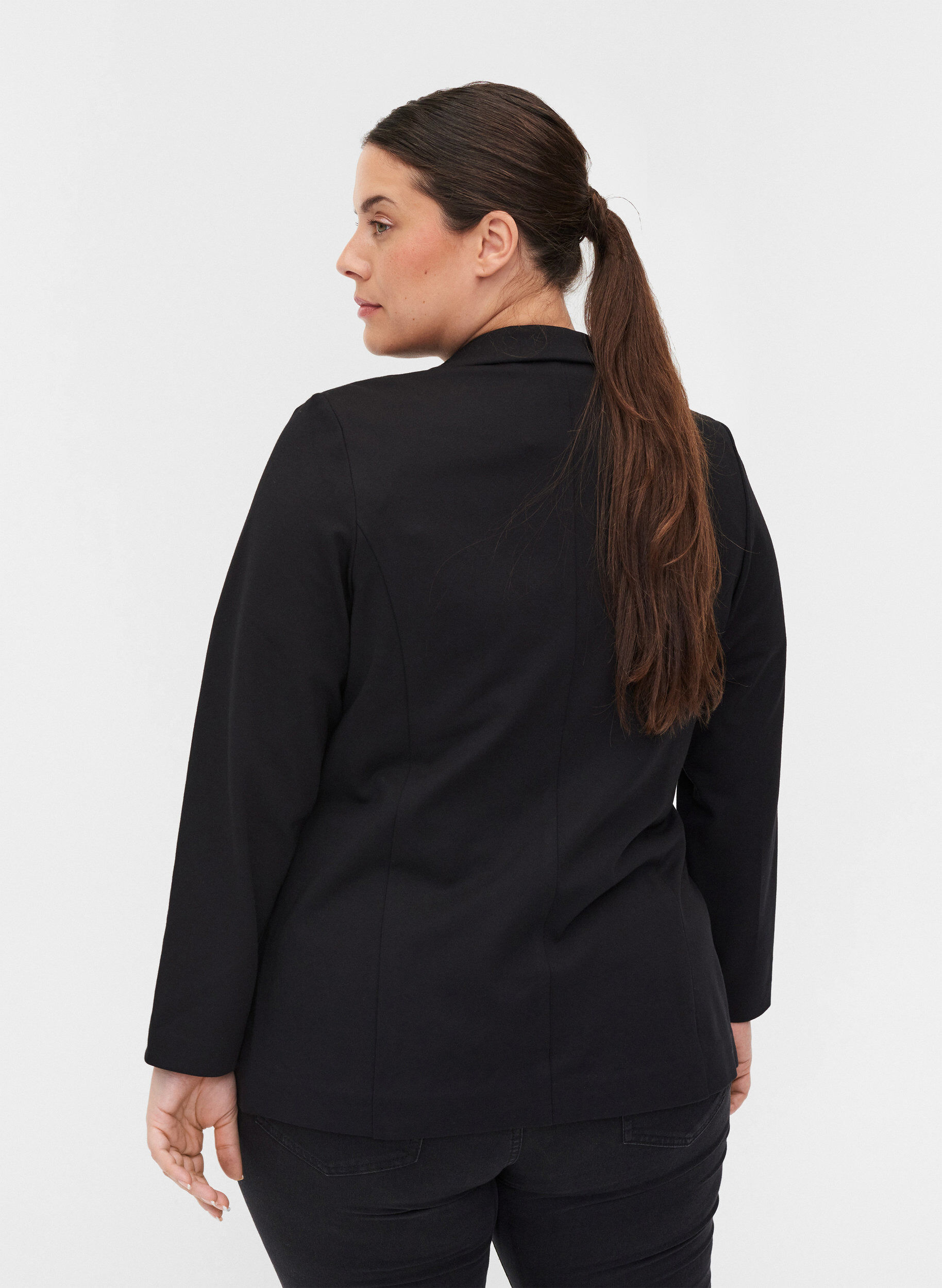 Zizzi Enkel blazer med knaplukning, Black, Model image number 1