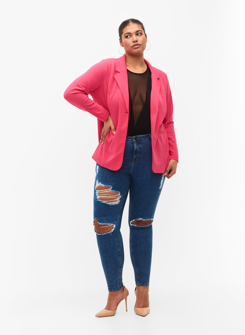 Tætsiddende jeans med sliddetaljer, Blue denim, Model image number 0