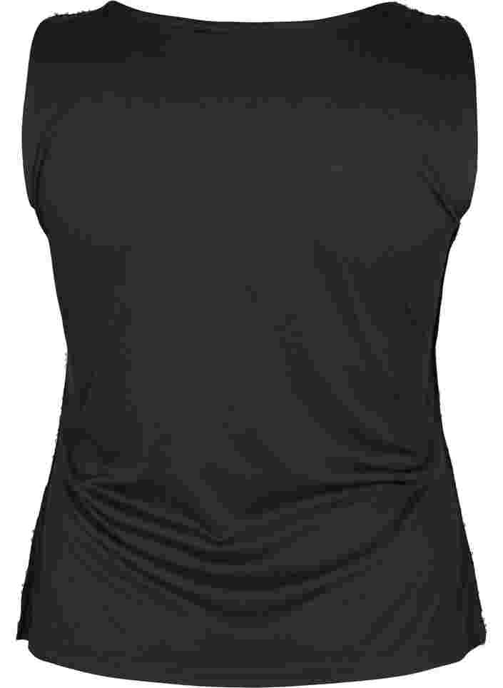 Ærmeløs paillettop med v-hals, Black, Packshot image number 1