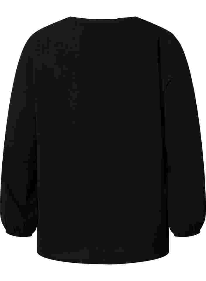 Ensfarvet bluse med v-hals, Black, Packshot image number 1