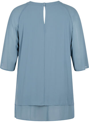 Lang chiffon bluse med 3/4 ærmer, Goblin Blue, Packshot image number 1