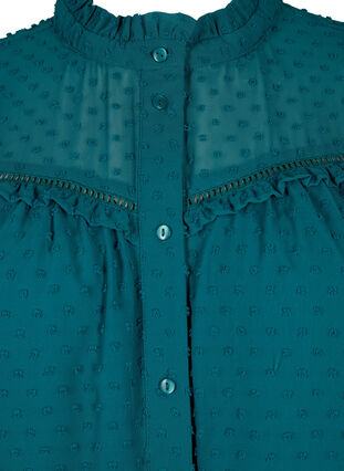 Skjortebluse med flæser og prikket tekstur, Shaded Spruce, Packshot image number 3