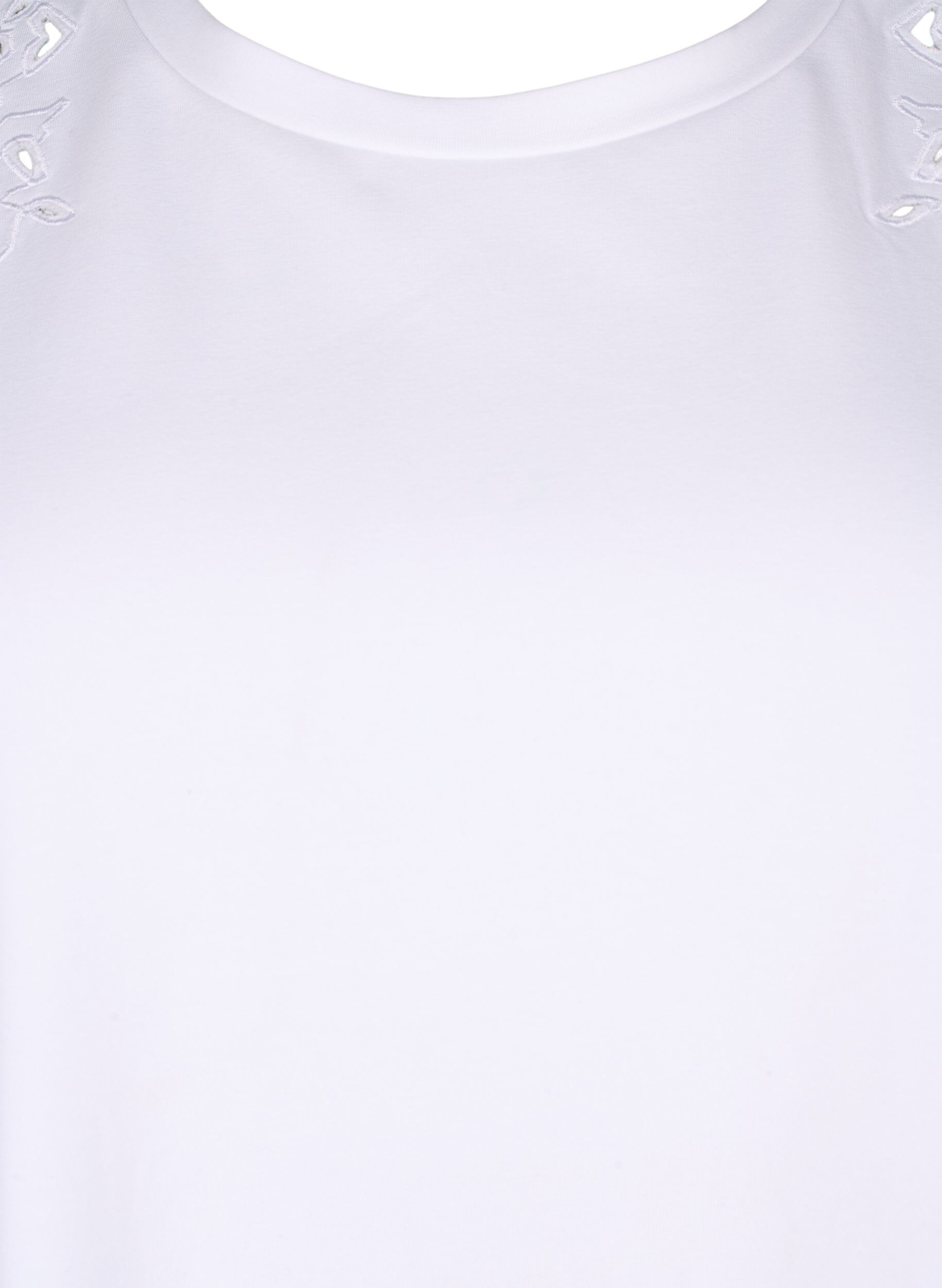 Zizzi T-shirt i &oslash;kologisk bomuld med broderidetaljer, Bright White, Packshot image number 2