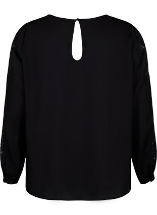 Langærmet bluse med crochet detaljer, Black, Packshot image number 1