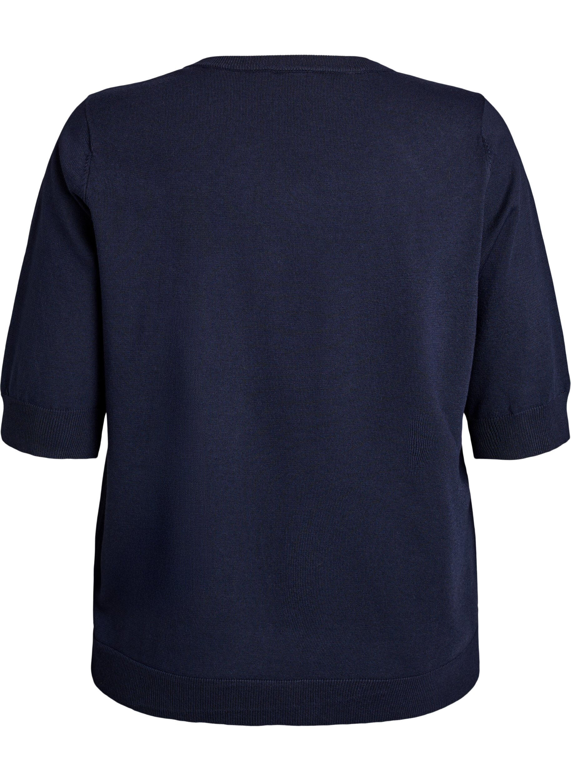 Zizzi FLASH - Finstrikket bluse med korte &aelig;rmer, Bl&aring;, Packshot image number 1