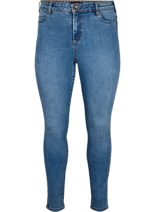 Amy jeans med høj talje og super slim fit, Blue denim, Packshot image number 0