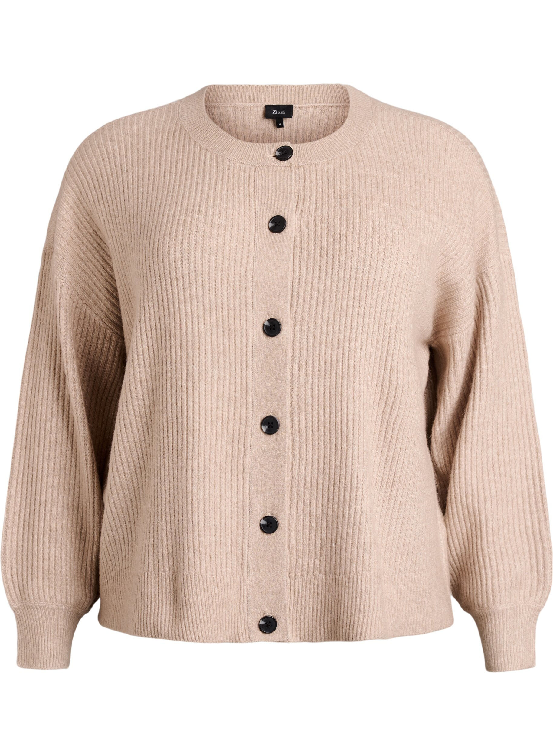 Ribstrikket cardigan med knapper