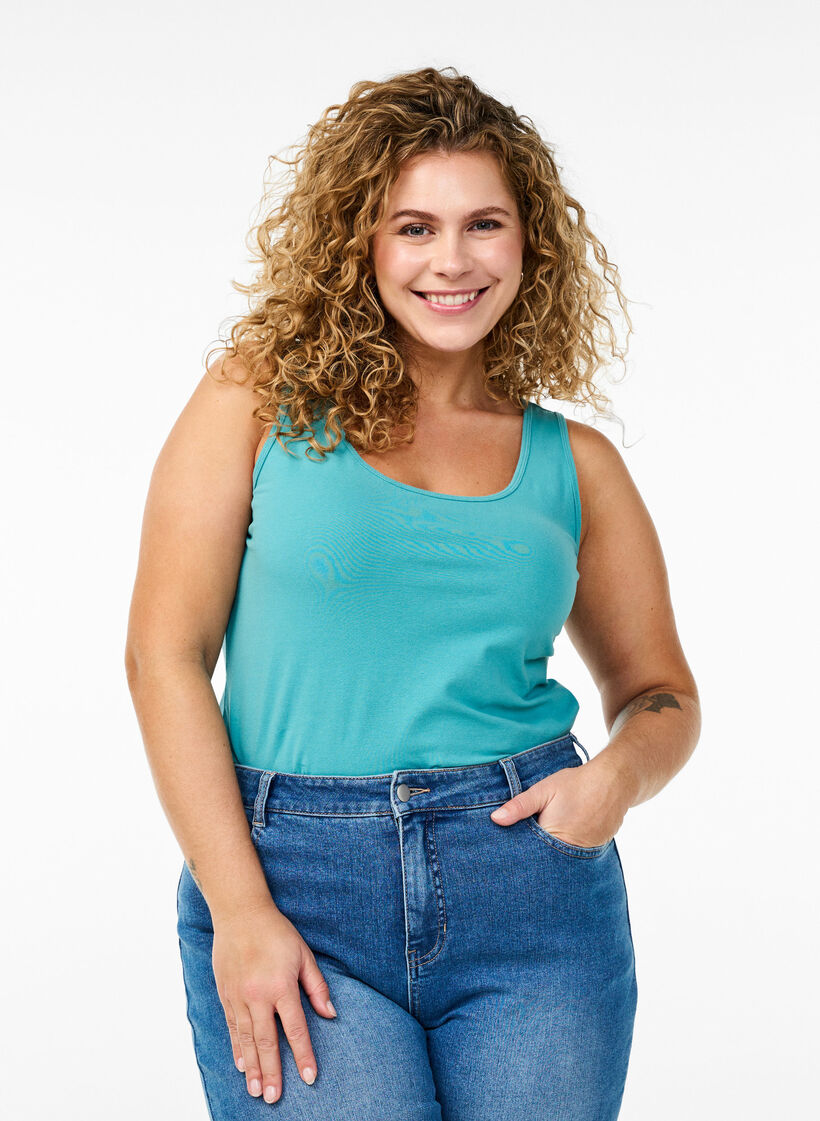 Ensfarvet basis top i bomuld, Bl&aring;, Model image number 0