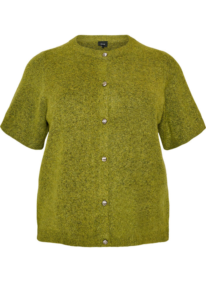 Strik cardigan med korte &aelig;rmer, Gr&oslash;n, Packshot image number 0