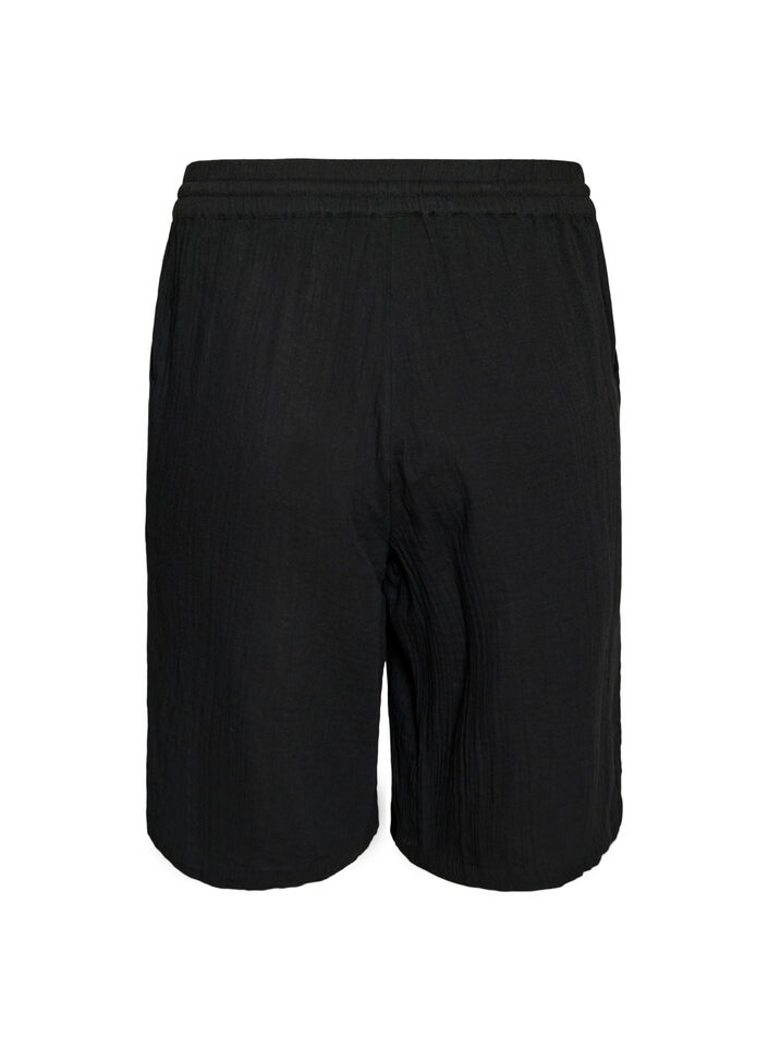 L&oslash;se shorts i bomuldsmusselin med h&oslash;j talje, Sort, Packshot image number 1