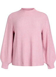 Ribstrikket sweater med ballon&aelig;rmer og knapper, Lyser&oslash;d