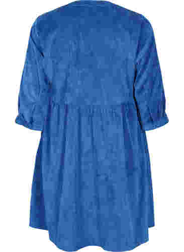Fløjlskjole med 3/4 ærmer og knapper, Estate Blue, Packshot image number 1