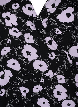 Blomstret wrapkjole med korte ærmer, Black Flower AOP, Packshot image number 2
