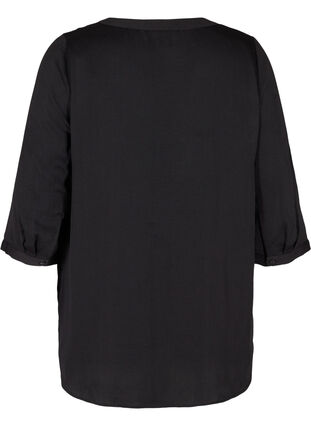 Bluse med 3/4 ærmer og v-udskæring, Black, Packshot image number 1