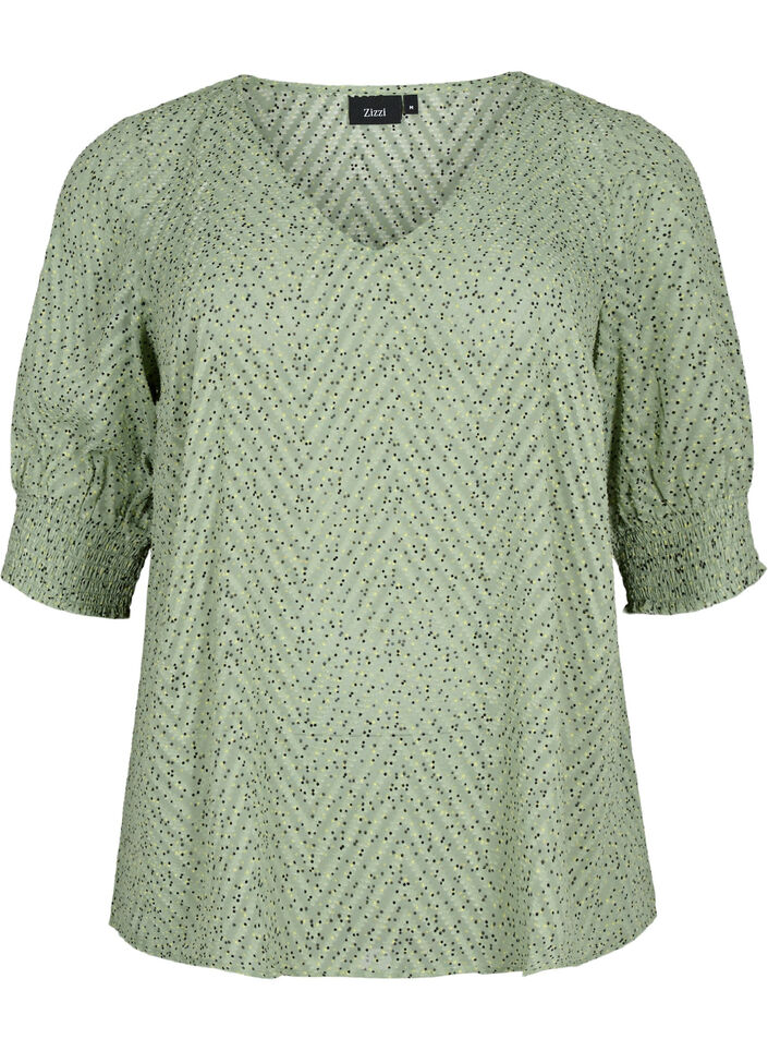Prikket bluse med 1/2 &aelig;rmer, Seagrass Dot, Packshot image number 0