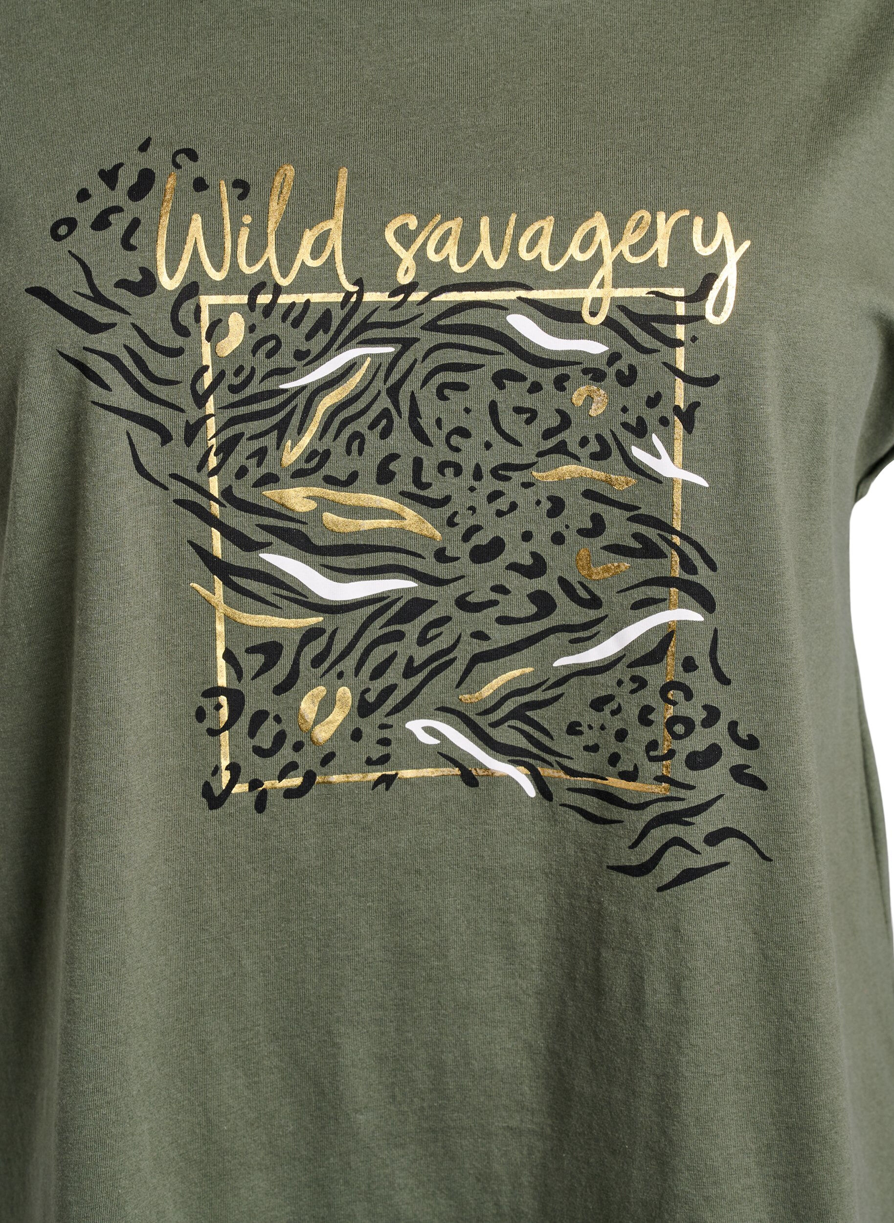 Zizzi T-shirt med dyreprint og tekst, Thyme W. Wild, Packshot image number 2