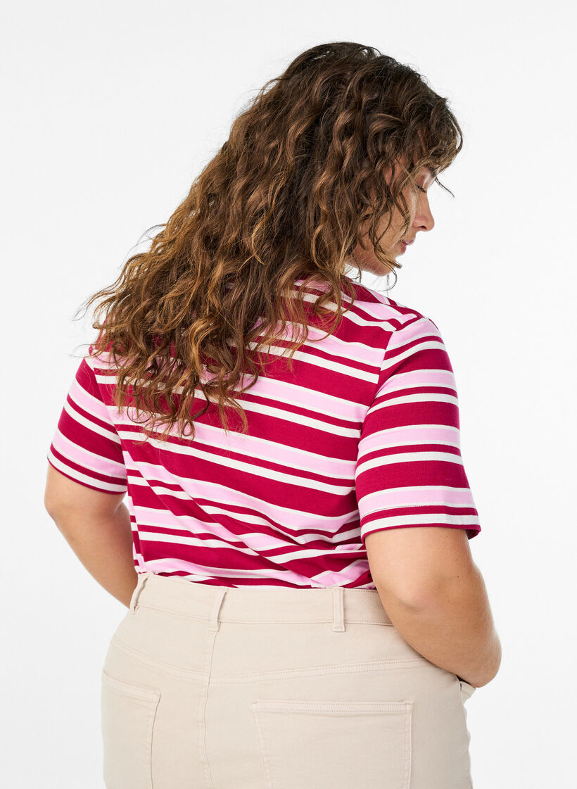 T-shirt i bomuld med striber, Lyserød, Model image number 2