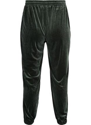 Løse bukser i velour med lommer, Forest Night, Packshot image number 1