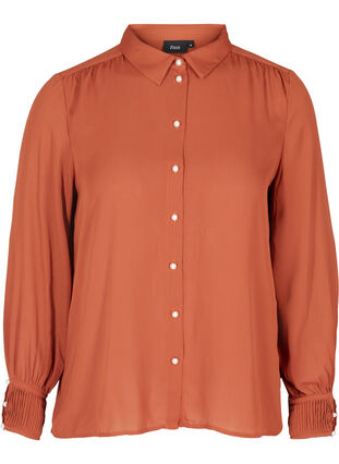 Skjorte med plissé og perleknapper, Sequoia, Packshot image number 0