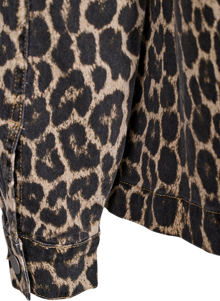Denimjakke med leopardprint og brystlommer, Brun, Packshot image number 3
