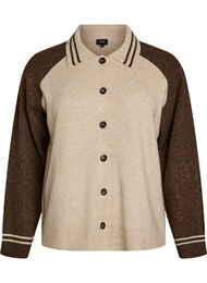 Cardigan med kontrast&aelig;rmer og krave, Beige