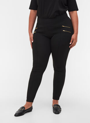 Ensfarvede leggings med lynlåsdetaljer, Black, Model image number 3