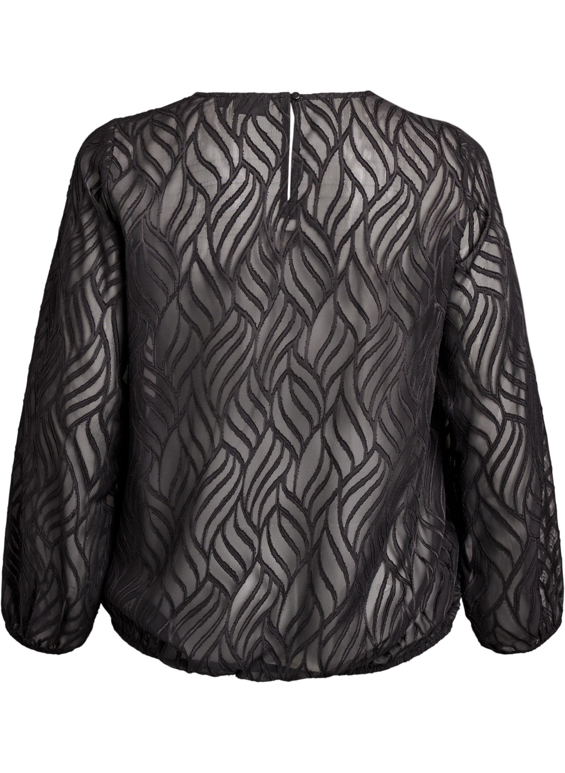 ZizziBluse i chiffon med strukturm&oslash;nster, Sort, Packshot image number 1