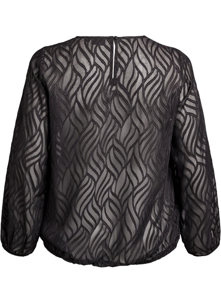 Bluse i chiffon med strukturm&oslash;nster, Sort, Packshot image number 1
