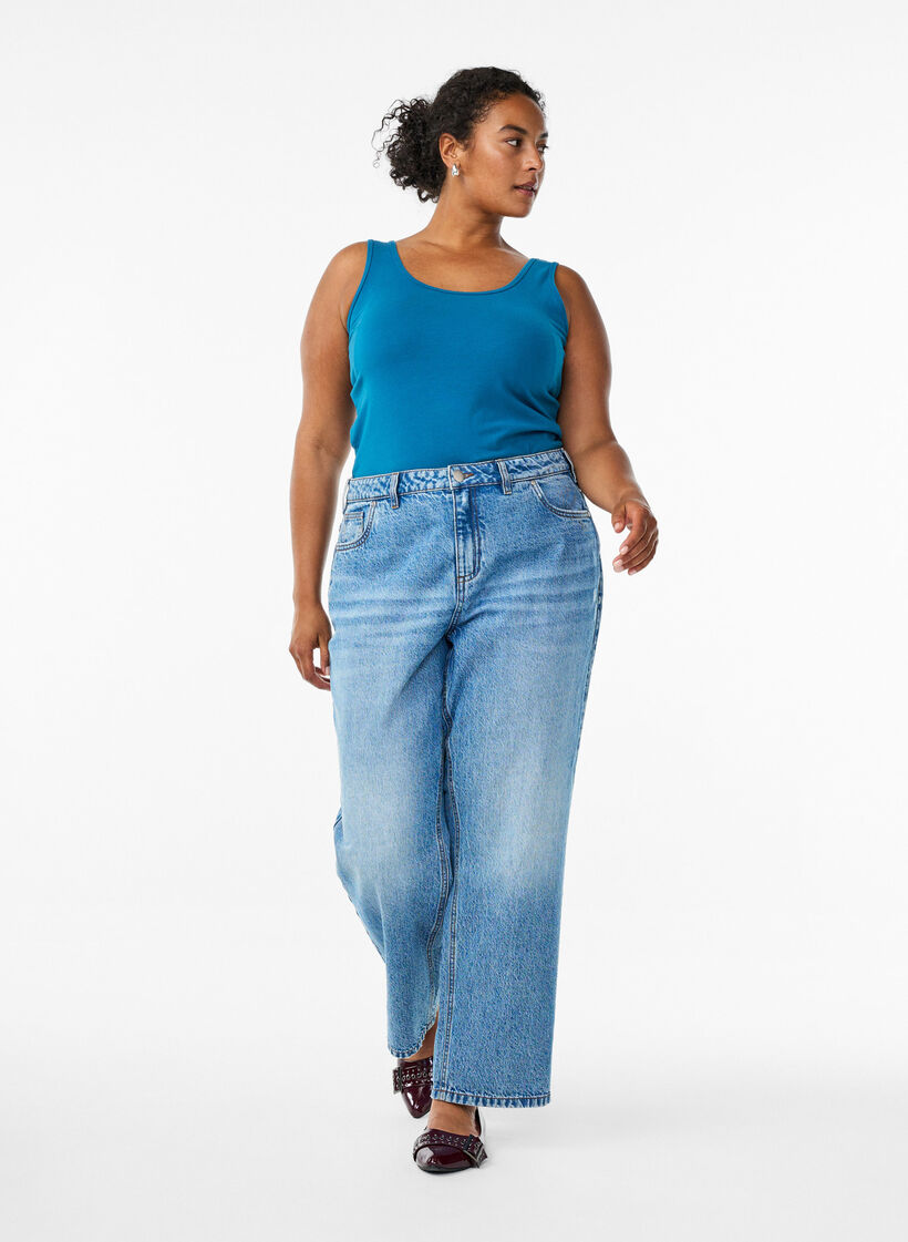 Ensfarvet basis top i bomuld, Bl&aring;, Model image number 1