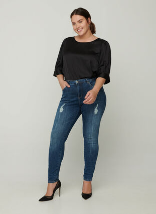 Amy jeans med slid detaljer, Blue denim, Model image number 2