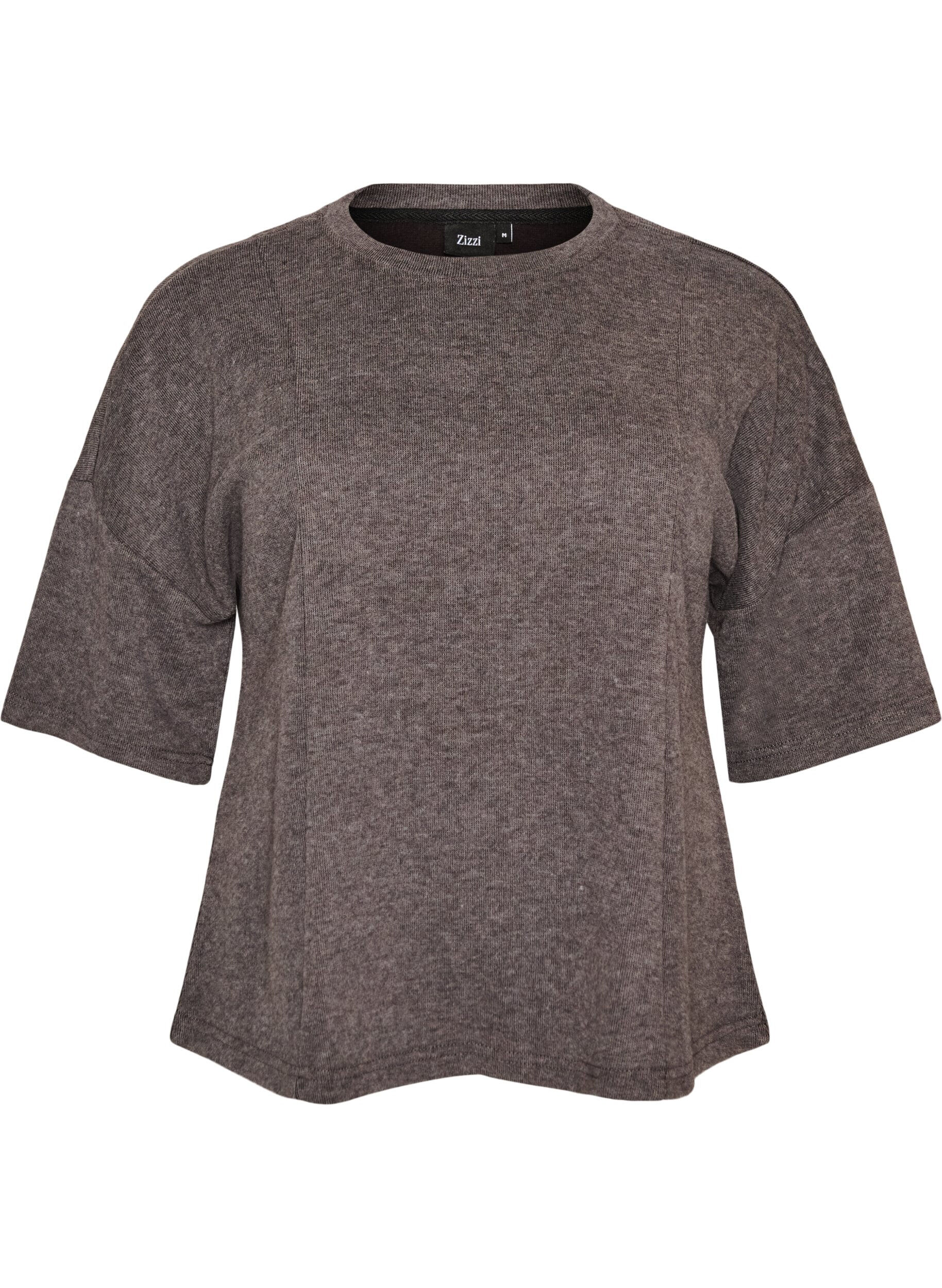 ZizziJerseybluse med A-form og albuelange &aelig;rmer, Gr&aring;, Packshot image number 0