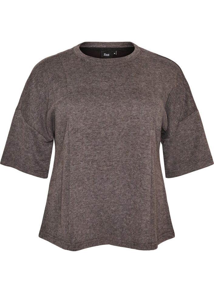 Jerseybluse med A-form og albuelange &aelig;rmer, Gr&aring;, Packshot image number 0