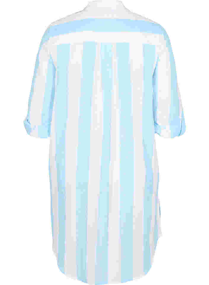 Stribet bomuldsskjorte med 3/4 ærmer, Blue Bell Stripe, Packshot image number 1