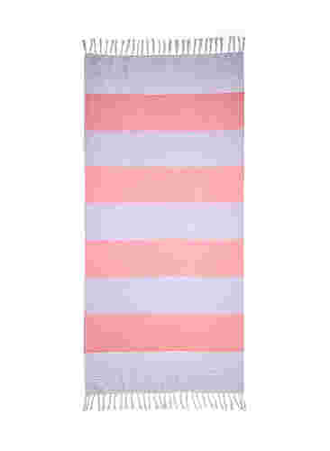 Stribet hammam håndklæde med frynser, Pastel Lilac Comb, Packshot image number 2