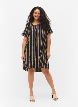 Printet kjole med korte ærmer, Graphic Stripe, Model image number 2