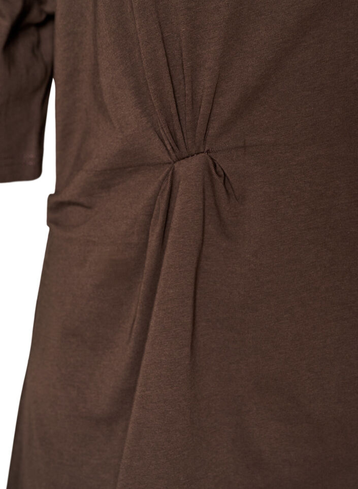 T-shirt med draperet detalje, Brun, Packshot image number 3